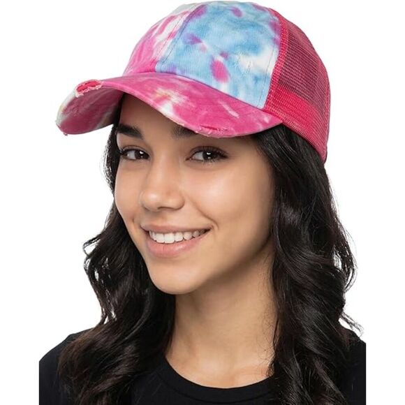 Women\'s Hot Pink Tie Dye Mix Adjustable Size Classic Comfortable Baseball Cap